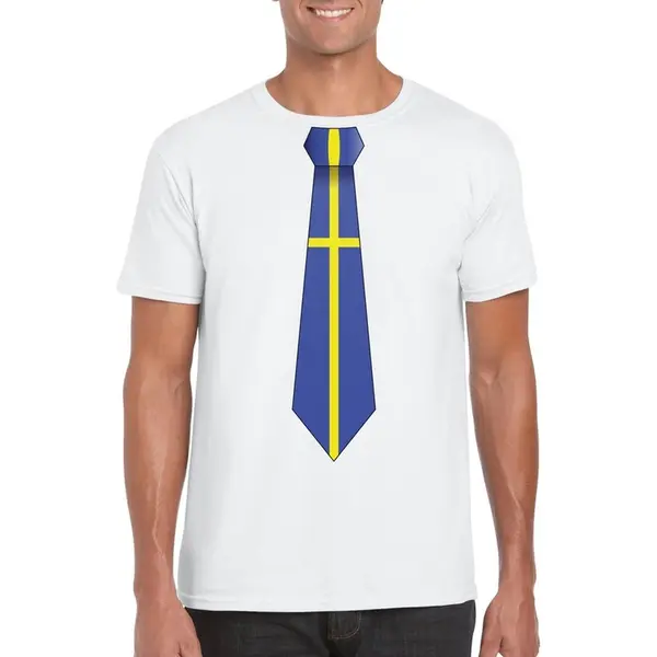Bellatio Decorations Wit T-shirt Met Zweedse Vlag Stropdas Heren - Zweden Supporter Xxl thumbnail