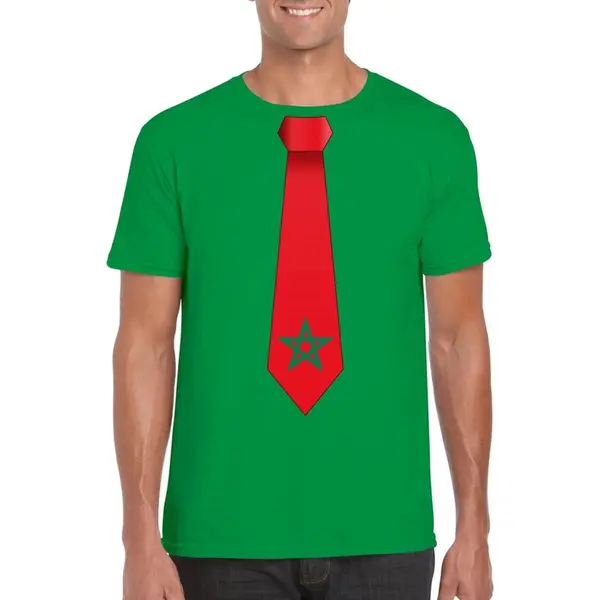 Bellatio Decorations Groen T-shirt Met Marokkaanse Vlag Stropdas Heren - Marokko Supporter Xxl thumbnail