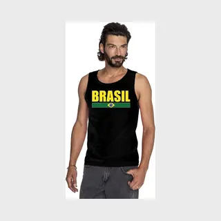 Bellatio Decorations Zwart Brasil Supporter Mouwloos Shirt Heren - Brazilie Singlet Shirt/ Tanktop M