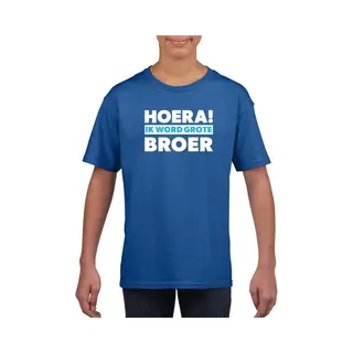 Bellatio Decorations Hoera Ik Word Grote Broer - T-shirt - Voor Jongens - Blauw - Geboorte - Baby 134/140