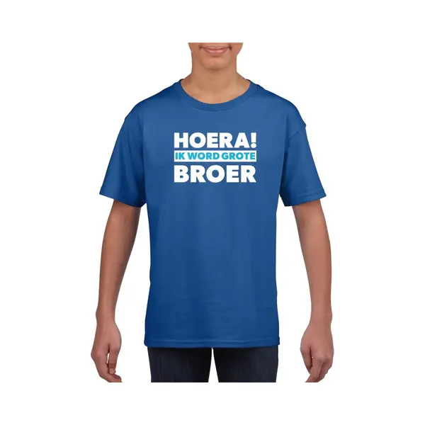 Bellatio Decorations Hoera Ik Word Grote Broer - T-shirt - Voor Jongens - Blauw - Geboorte - Baby 134/140 thumbnail