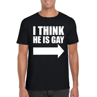 Bellatio Decorations Pride Thema T-shirt - I Think He Is Gay - Zwart - Voor Heren - Feestkleding - Party - Met Wijzende Pijl Xl