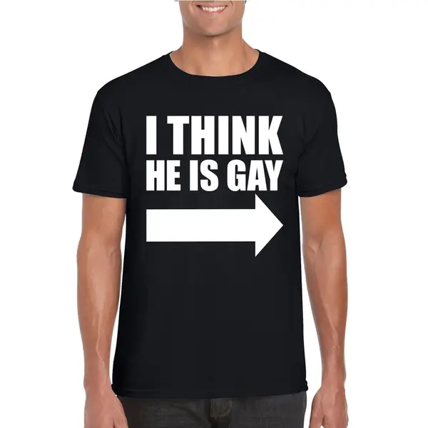 Bellatio Decorations Pride Thema T-shirt - I Think He Is Gay - Zwart - Voor Heren - Feestkleding - Party - Met Wijzende Pijl Xl thumbnail