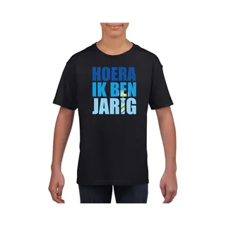 Bellatio Decorations Hoera Ik Ben Jarig T-shirt Zwart / Blauw Voor Kinderen / Jongens - Verjaardag Shirt 146/152