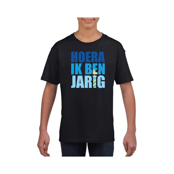 Bellatio Decorations Hoera Ik Ben Jarig T-shirt Zwart / Blauw Voor Kinderen / Jongens - Verjaardag Shirt 146/152 thumbnail