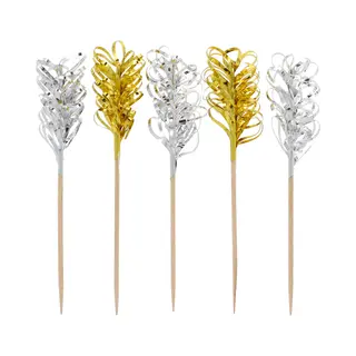Cocktailprikkers/Decoratieprikkers - 150x - Goud/zilver - Lametta - Oud En Nieuw Feest Prikkertjes