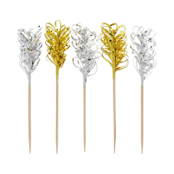 Cocktailprikkers/Decoratieprikkers - 150x - Goud/zilver - Lametta - Oud En Nieuw Feest Prikkertjes thumbnail