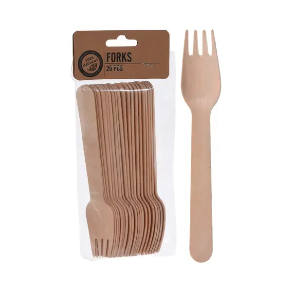 Wegwerp Bestek Van Hout - Vorken - 60x Stuks - Verjaardag Of Bbq Bestek - 16 Cm thumbnail