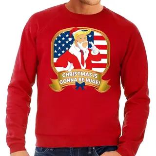 Bellatio Decorations Foute Kersttrui - Sweater - Rood - Trump - Christmas Is Gonna Be Huge - Voor Heren L