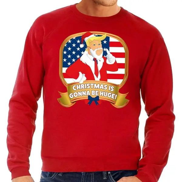 Bellatio Decorations Foute Kersttrui - Sweater - Rood - Trump - Christmas Is Gonna Be Huge - Voor Heren L thumbnail