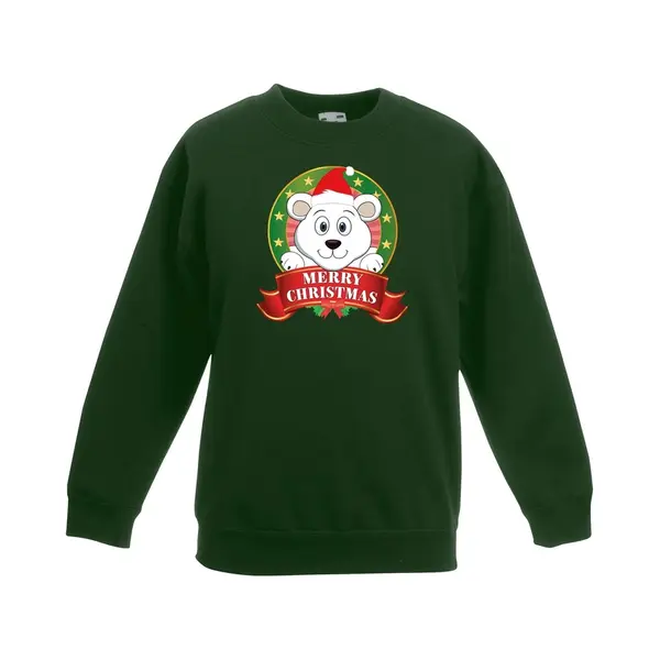 Bellatio Decorations Groene Kersttrui Met Een Ijsbeer Jongens En Meisjes - Kerstruien Kind 170/176 thumbnail