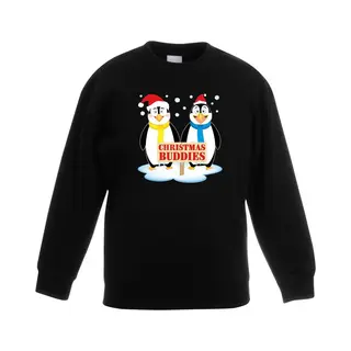 Bellatio Decorations Zwarte Kersttrui Met 2 Pinguin Vriendjes Voor Jongens En Meisjes - Kerstruien Kind 152/164