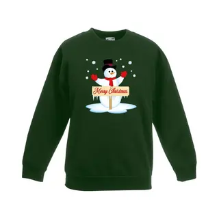 Bellatio Decorations Groene Kersttrui Met Sneeuwpop Voor Jongens En Meisjes - Kerstruien Kind 152/164