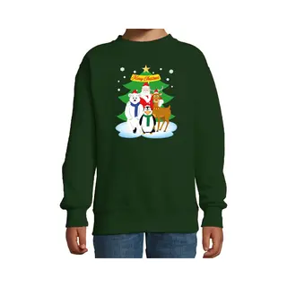 Bellatio Decorations Kersttrui Sweater Voor Kinderen - Kerst Dieren Vriendjes - Groen - Lange Mouwen - Kleding - Kerstdiner 152/164