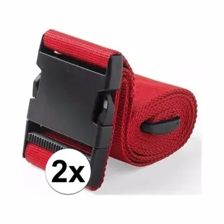 Kofferriem Verstevigende Sluit Riem - 2x - 180 X 5 Cm - Rood - Clipsluiting - Reizen - Polyester - Kofferband