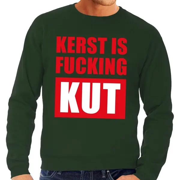 Bellatio Decorations Foute Kersttrui / Sweater Kerst Is Fucking Kut Groen Voor Heren - Kersttruien S thumbnail