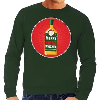 Bellatio Decorations Foute Kersttrui / Sweater Merry Chrismas Whiskey Groen Voor Heren - Kersttrui Voor Whisky Liefhebber L