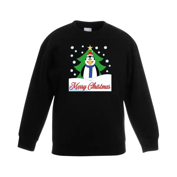 Bellatio Decorations Zwarte Kersttrui Pinguin Voor Kerstboom Voor Jongens En Meisjes - Kerstruien Kind 110/116 thumbnail