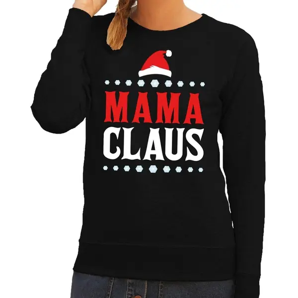 Bellatio Decorations Kersttrui / Sweater Voor Dames - Mama Claus - Zwart - Kerstfeest / Party L thumbnail