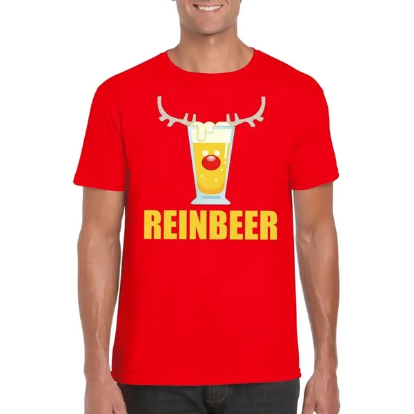 Bellatio Decorations Foute Kersttrui T-shirt - Reinbeer - Rood - Voor Heren - Drank Rendier S thumbnail