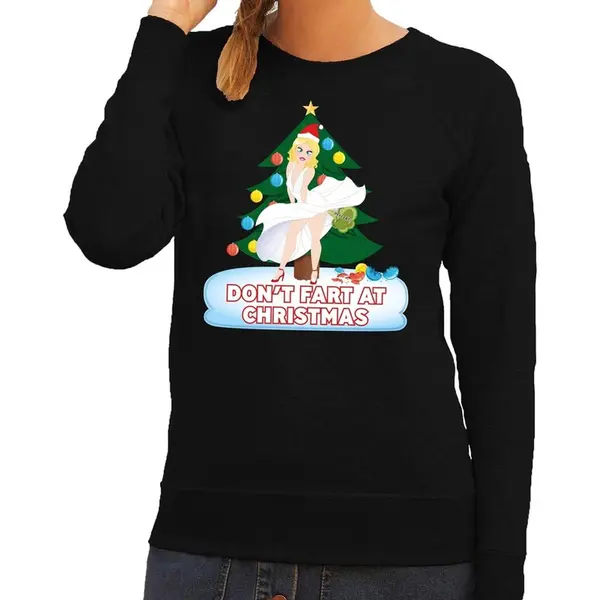 Bellatio Decorations Foute Kersttrui / Sweater Zwart - Marilyn Monroe - Dont Fart At Christmas L thumbnail