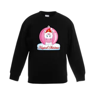 Bellatio Decorations Kersttrui Met Roze Eenhoorn Kerstbal Zwart Voor Meisjes 152/164