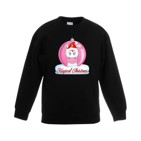 Bellatio Decorations Kersttrui Met Roze Eenhoorn Kerstbal Zwart Voor Meisjes 170/176 thumbnail