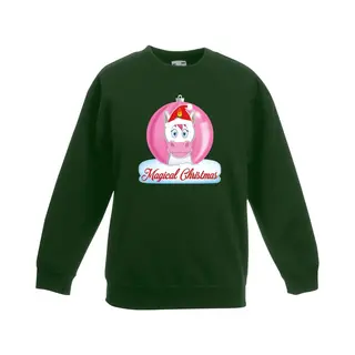 Bellatio Decorations Kersttrui Met Roze Eenhoorn Kerstbal Groen Voor Meisjes 110/116