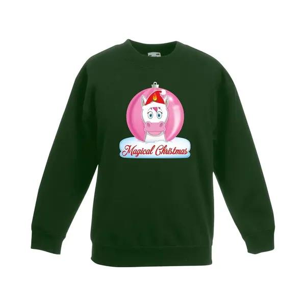 Bellatio Decorations Kersttrui Met Roze Eenhoorn Kerstbal Groen Voor Meisjes 110/116 thumbnail