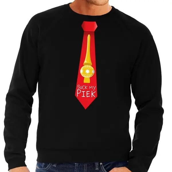Bellatio Decorations Foute Kersttrui / Sweater Stropdas Suck My Piek Zwart Voor Heren S thumbnail