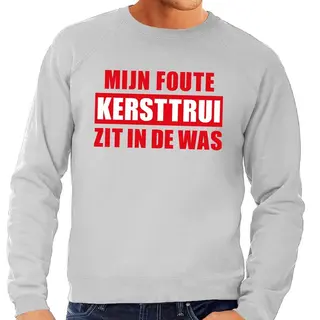 Bellatio Decorations Foute Kersttrui - Sweater - Grijs - Mijn Foute Kersttrui Zit In De Was - Voor Heren L