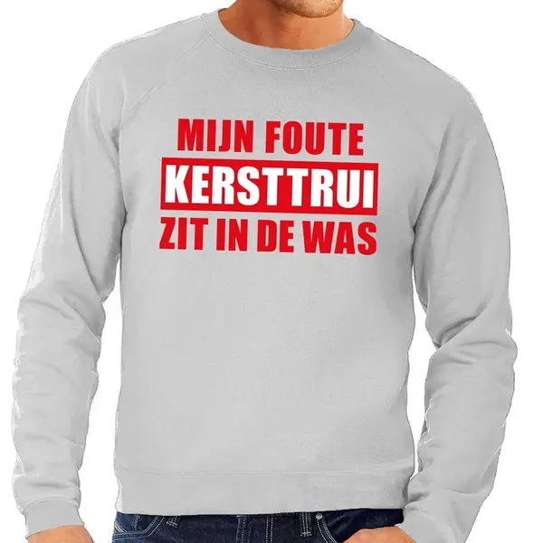 Bellatio Decorations Foute Kersttrui - Sweater - Grijs - Mijn Foute Kersttrui Zit In De Was - Voor Heren L thumbnail