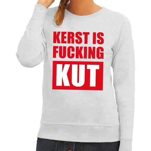 Bellatio Decorations Foute Kersttrui / Sweater Kerst Is Fucking Kut Grijs Voor Dames - Kersttruien M thumbnail