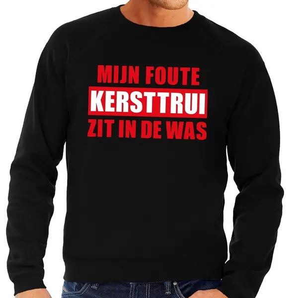 Bellatio Decorations Foute Kersttrui - Sweater - Zwart - Mijn Foute Kersttrui Zit In De Was - Voor Heren L thumbnail