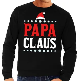 Bellatio Decorations Foute Kersttrui - Papa Claus - Zwart - Heren - Kerst Sweater - Voor Vaders M