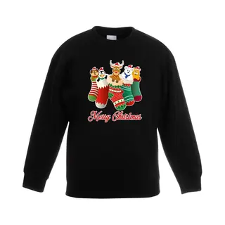 Bellatio Decorations Kersttrui Kerstsokken Merry Christmas Zwart Voor Kinderen - Kersttruien 152/164