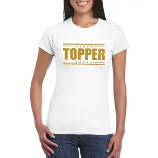 Bellatio Decorations Wit Topper Shirt In Gouden Glitter Letters Dames - Toppers Dresscode Kleding L