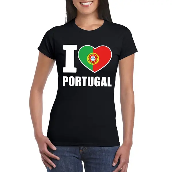 Bellatio Decorations Portugal Supporters Kleding T-shirt - Voor Dames - Zwart - Met Vlag Kleuren Print - Korte Mouwen Xxl thumbnail