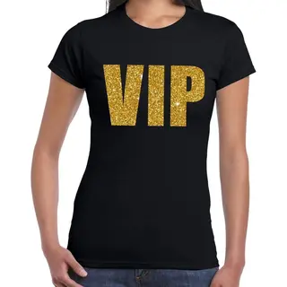 Bellatio Decorations Foute Party T-shirt Dames - Vip - Zwart - Glitter Goud - Glitter And Glamour Thema M