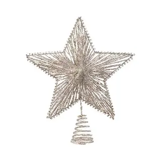 Decoris Kerst Piek - Ster Vorm - Champagne - Glitters - 25 Cm - Ijzer - Kerstboompiek - Kerstversiering
