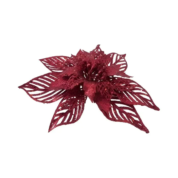Cosy&Trendy Cosy & Trendy Kerst Bloem - Op Clip - D18 Cm - Rood - Kunststof - Kerstster/poinsettia thumbnail