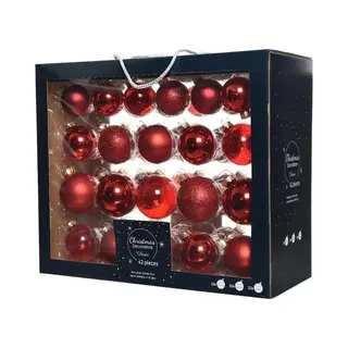 Decoris Kerstballen - 42x - Rood - Glas - 5-6-7 Cm - Mat/glans/glitter - Kerstversiering - Kerstboomversiering