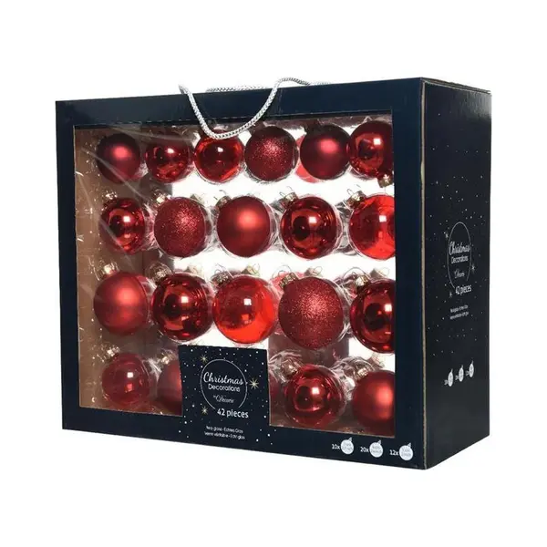 Decoris Kerstballen - 42x - Rood - Glas - 5-6-7 Cm - Mat/glans/glitter - Kerstversiering - Kerstboomversiering thumbnail
