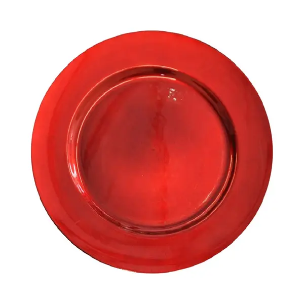 Bellatio Decorations Kaarsenbord - Rood - Glimmend - Rond - 33 Cm - Kunststof - Plateau - Onderbord - Onderzet Bord Voor Kaarsen thumbnail