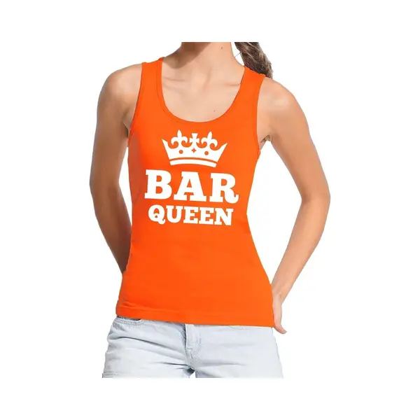Bellatio Decorations Oranje Bar Queen Tanktop / Mouwloos Shirt Dames - Oranje Koningsdag Kleding L thumbnail