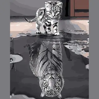 Sellaio® - Schilderen Op Nummer Volwassenen - Hobby En Creatief Volwassenen - 40x50 Cm - Tijger - Kitten - Zwart-Wit - Paint By Number - Hobby Pakket