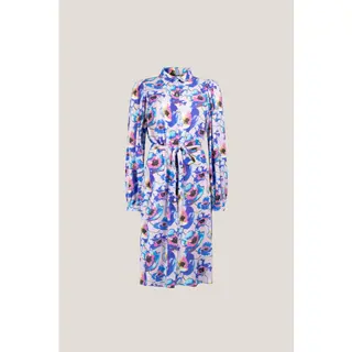 Jansen Amsterdam Pf508 Printed Long Sleeve Blouse Dress Jurken Dames - Rok - Jurk - Blauw - Maat Xs