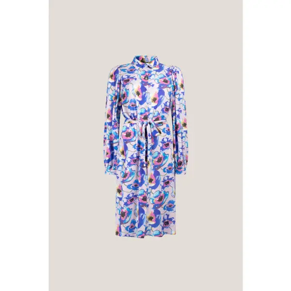 Jansen Amsterdam Pf508 Printed Long Sleeve Blouse Dress Jurken Dames - Rok - Jurk - Blauw - Maat Xs thumbnail
