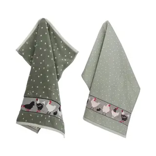 Luxe Keukendoek En Theedoek Kip Donkergroen - Bunzlau Castle - 100% Biologisch Gots Katoen - Keukentextiel Set