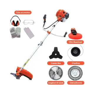 Kibani Kantenmaaier 4-in-1 – Bosmaaier Benzine - 52 Cc / 1.9 Pk 2-takt Motor – Incl. Onkruidborstel , Maaidraad, Zaagblad 40-tands En